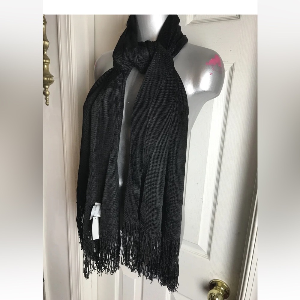 NEW $105 Sutton Studio for Bloomingdales Women Viscose Scarf Wrap -BLACK FRINGE